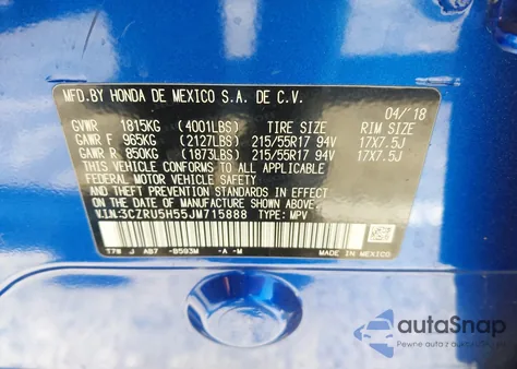 2018 Honda Hr-V Ex from USA, damaged, VIN 3CZRU5H55JM715888